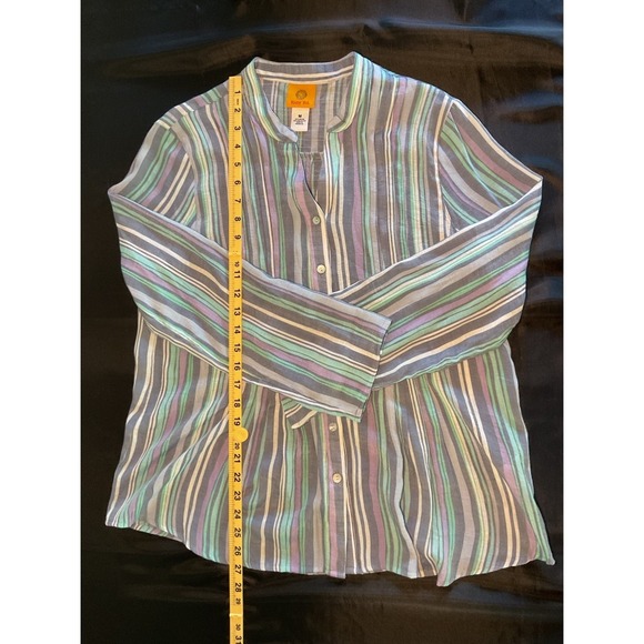 Ruby Rd. Tops - Ruby Rd Womens Medium Striped Button Down Blouse Blue Green Purple 58543 GG